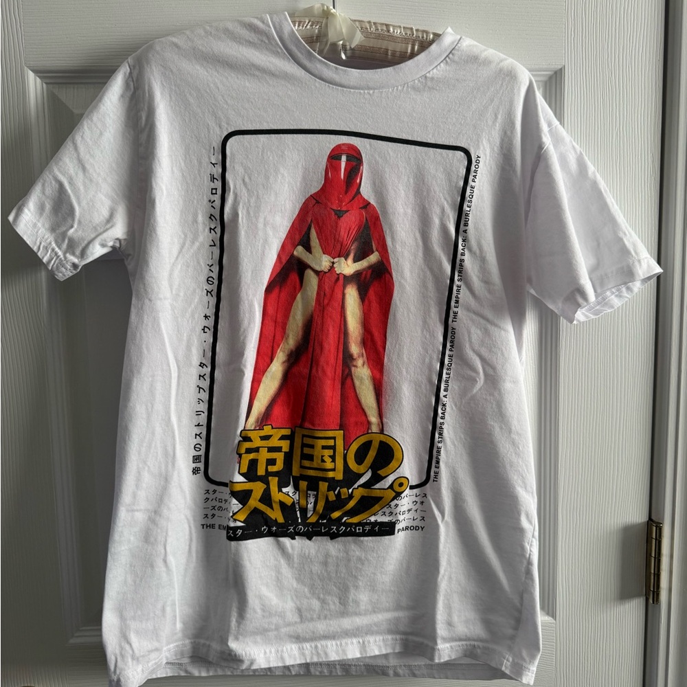 White Graphic Tee with Red and Yellow Design